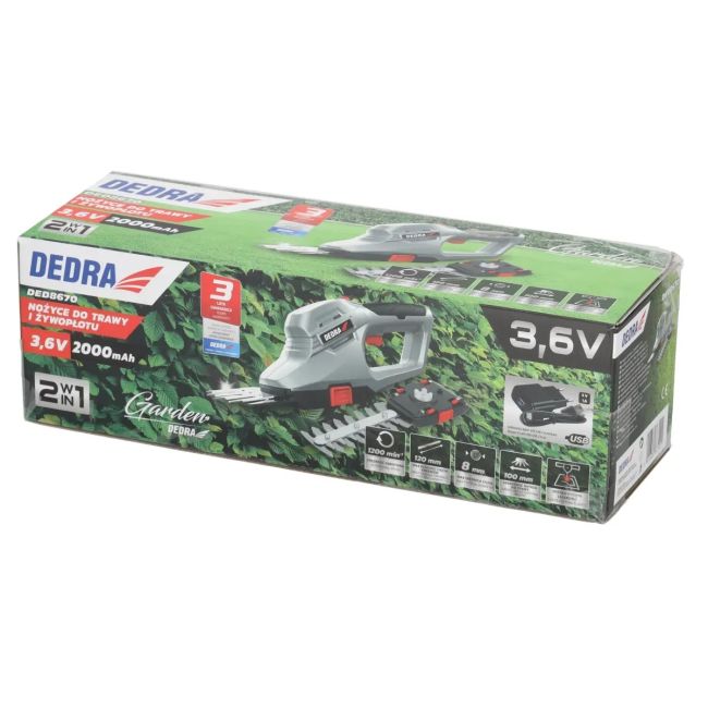 Foarfeca electrica de tuns iarba si gard viu, Dedra, cu Acumulator 3,6V Li-Ion