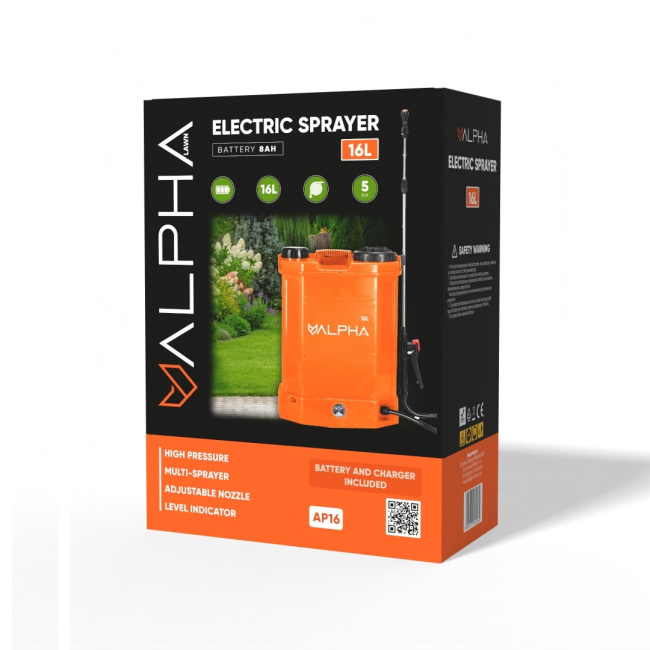 Pompa de stropit electrica Alpha, baterie 8Ah, pistol inox, 16l, jet ajustabil